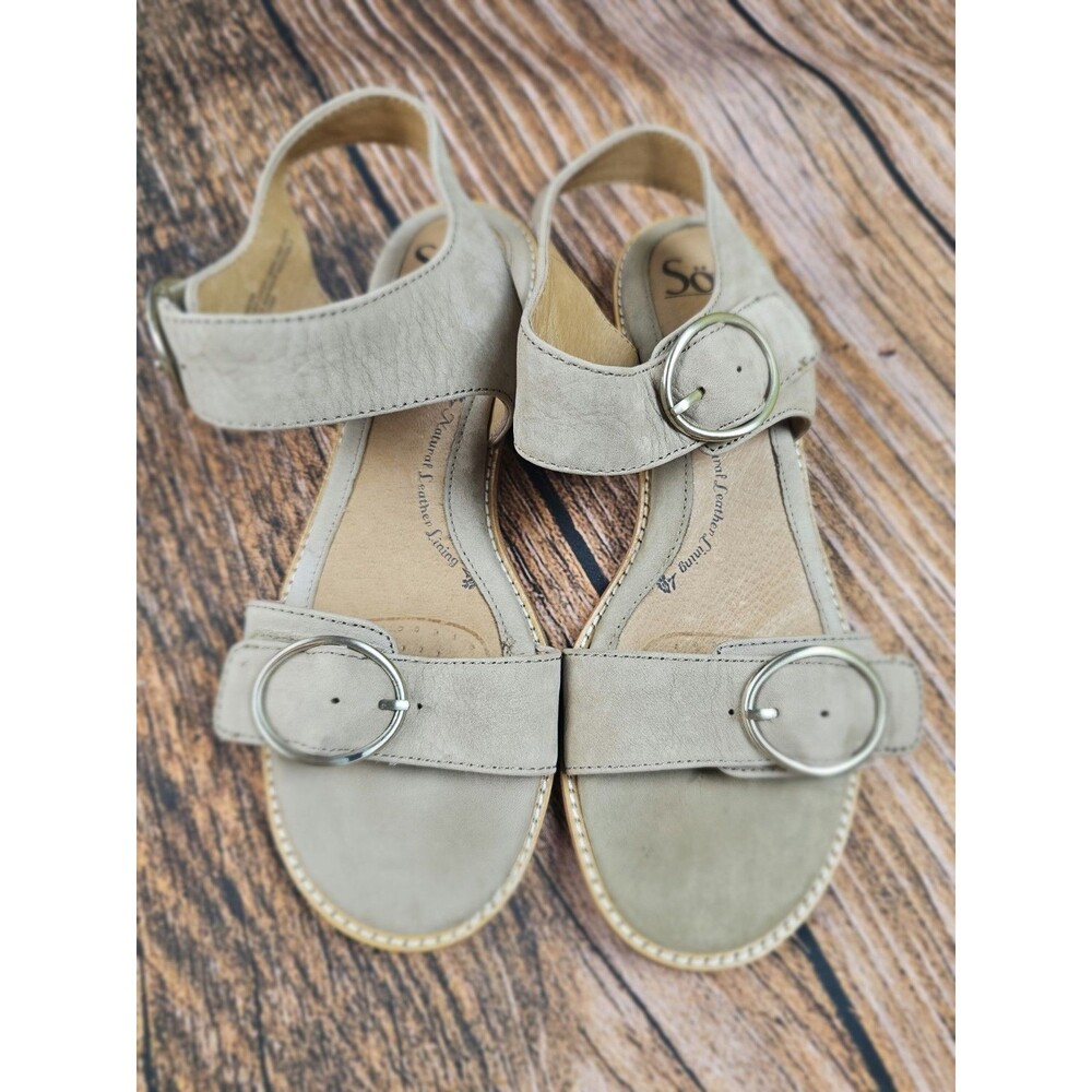 Sofft Nerissa Gray Taupe Sandal Womens 7.5 Low Block Heel Leather Buckle Comfort - Picture 3 of 11